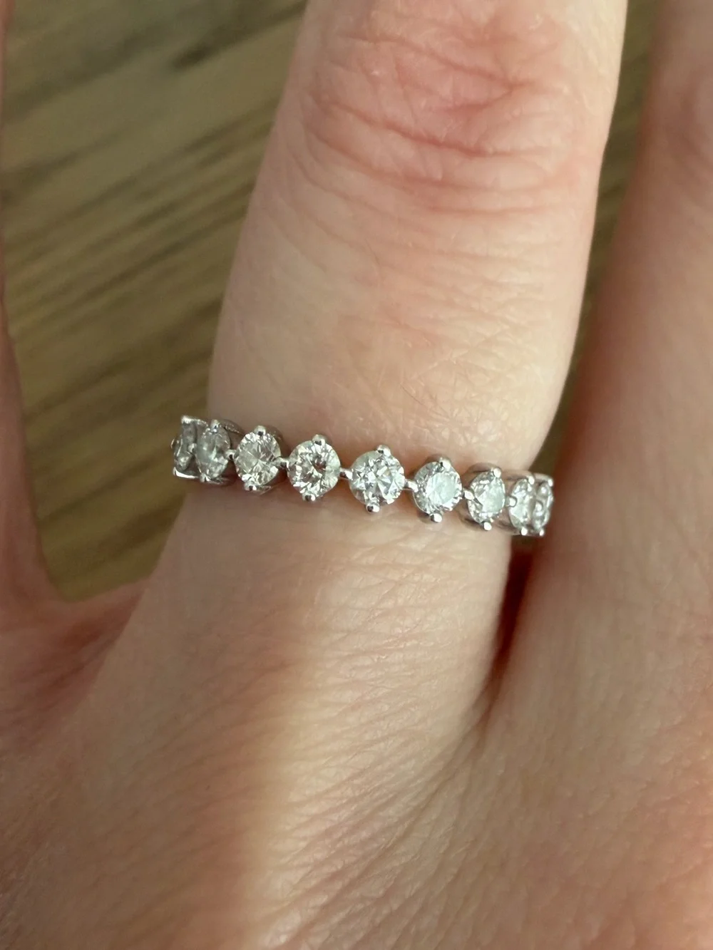 14k White Gold 9 Prong Round Natural Diamond Band 5 1/4